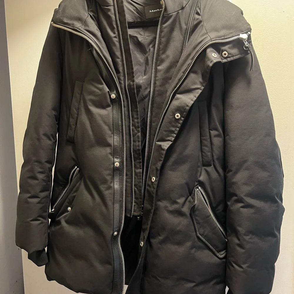Mackage Black Puffer Jacket with Fur-Trimmed Hood - Picture 7 of 9